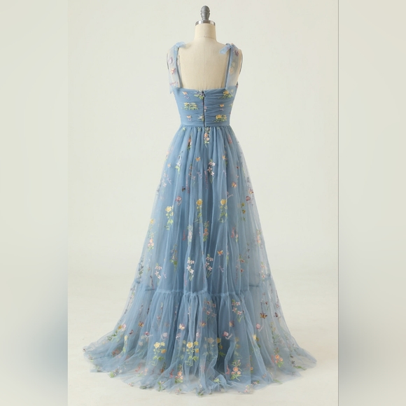 Baby Blue Long Prom Dress With Embroidery - Picture 2 of 6